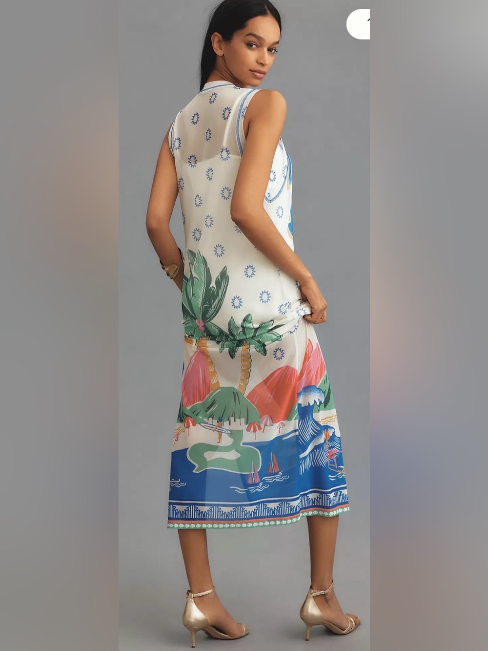 Farm Rio Graphic Mesh Midi Dress XSMALL - Picture 2 of 3